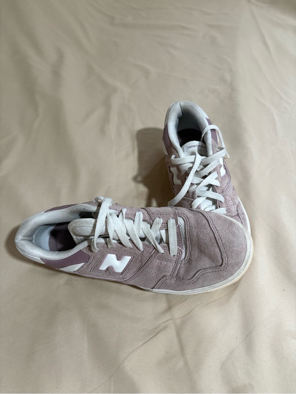 New Balance Women's Suede Sneakers in Dusty Mauve and White